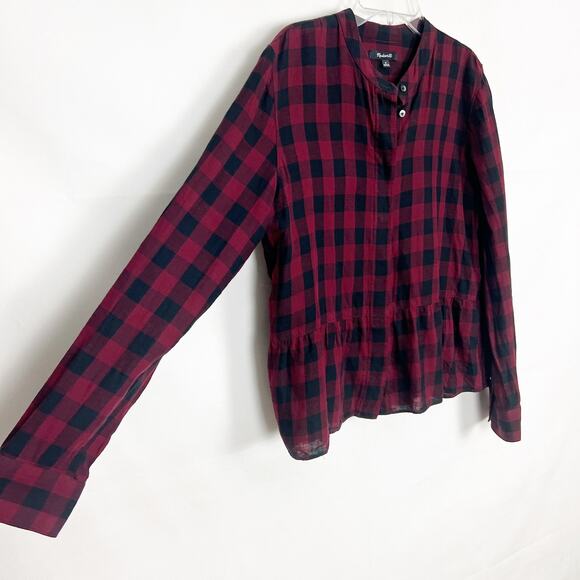 Madewell Cotton Linen Check Print Ruffle Hem Top Size Medium - Picture 5 of 11